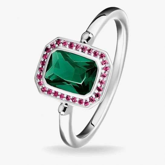 Thomas Sabo Sterling Silver Cubic Zirconia Red and Green Multicolored Ring Size56 TR2264-348-7-56