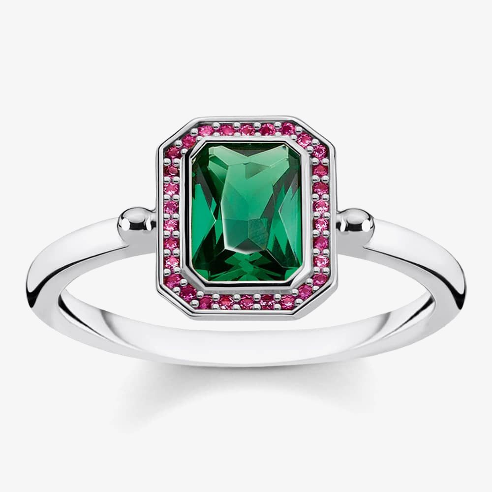 Thomas Sabo Sterling Silver Cubic Zirconia Red and Green Multicolored Ring Size56 TR2264-348-7-56