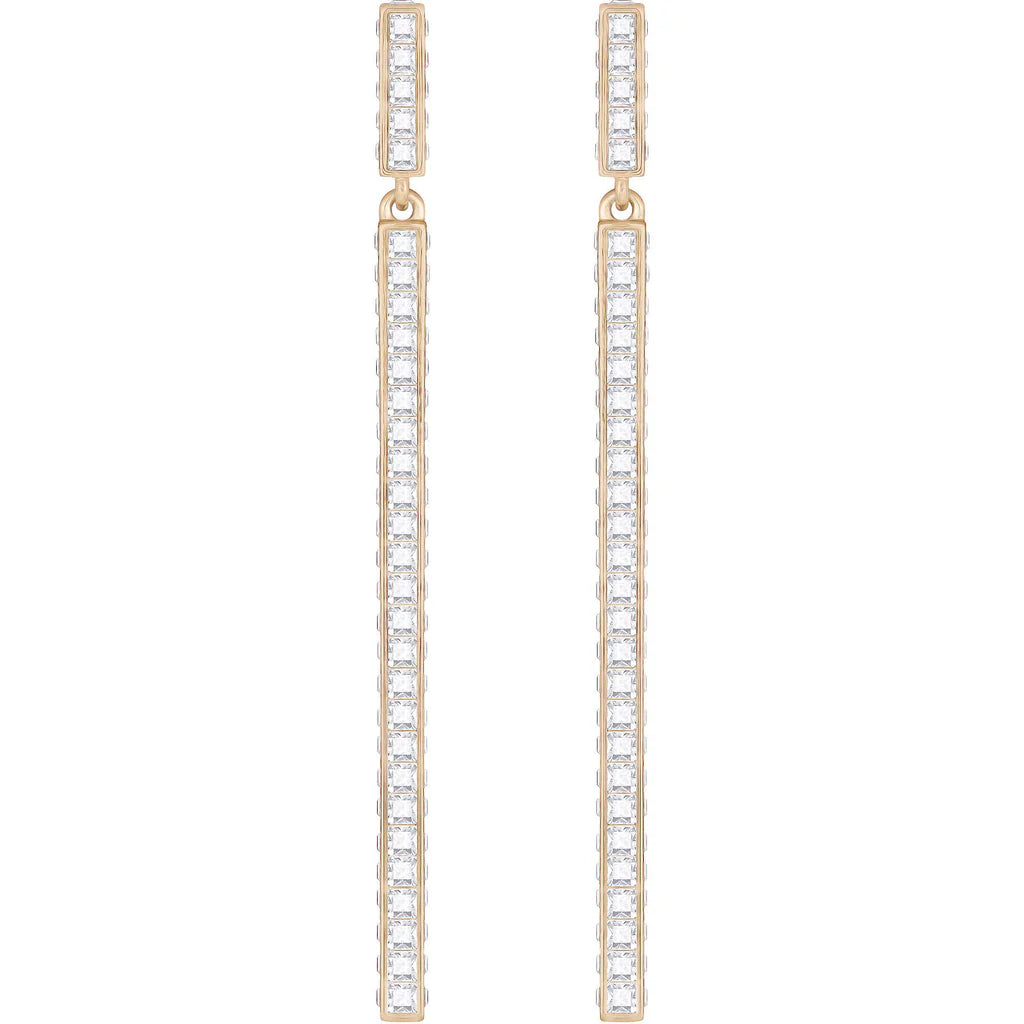 Swarovski Game Clear Crystal Long Pierced Earrings - White - Rose Gold Plated 5292400