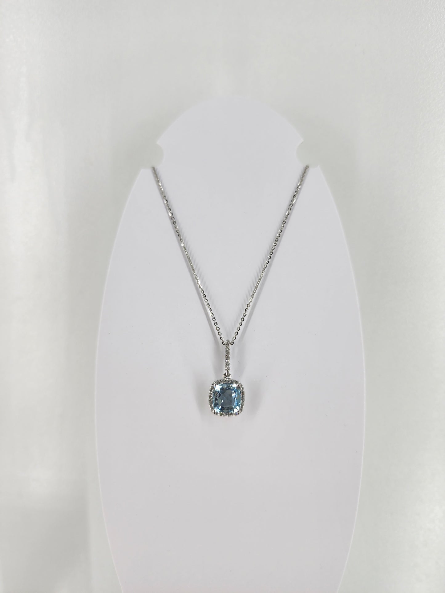 14K white gold sky blue topaz and diamond necklace 18297