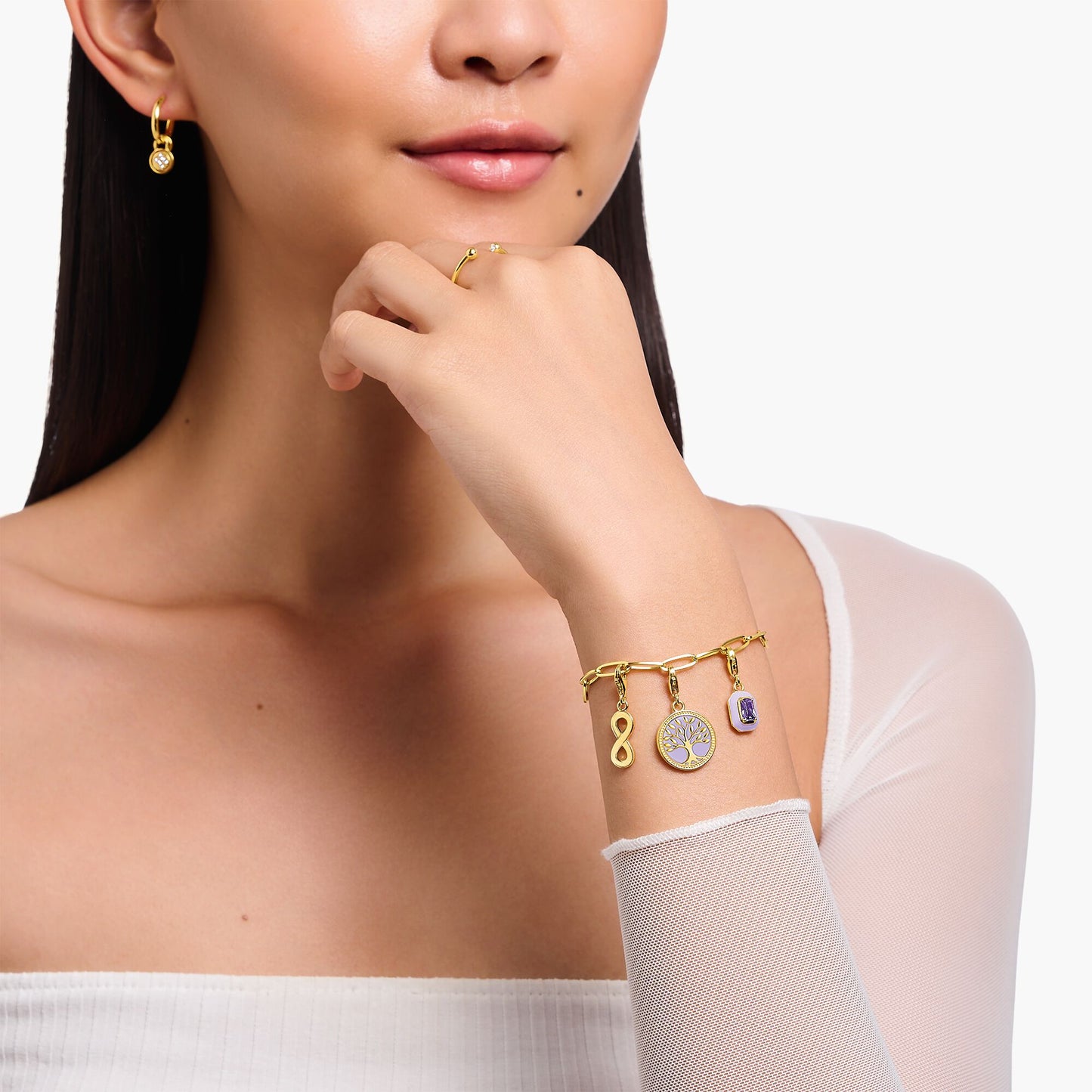 Thomas Sabo Silver Charm pendant Tree of Love with violet cold enamel yellow-gold plated 2035-427-13