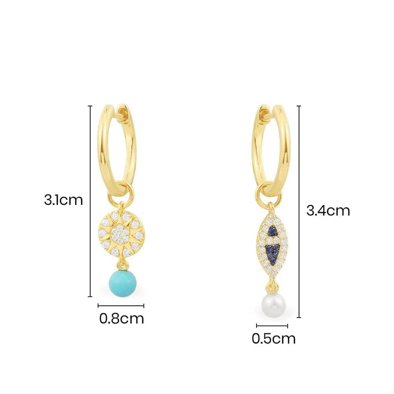 APM Asymmetric Fish & Sun Hoop Earring Silver Gold-Plated AE13104MY