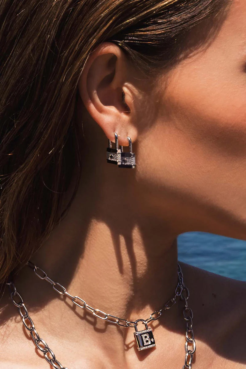 APM Meteorites Paved Lock Earrings Silver AE13227OX