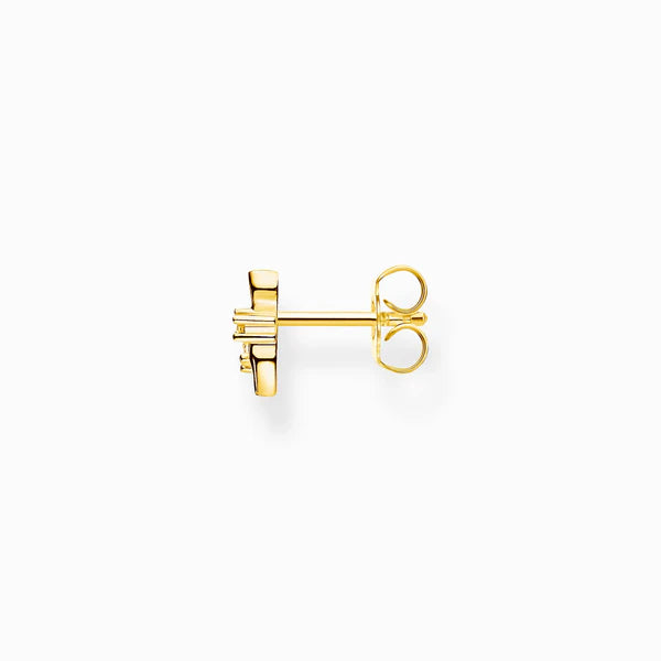 Thomas Sabo Sterling Silver Single Gold Plated Ear Stud LEAF With White Zirconia Stones H2222-414-14