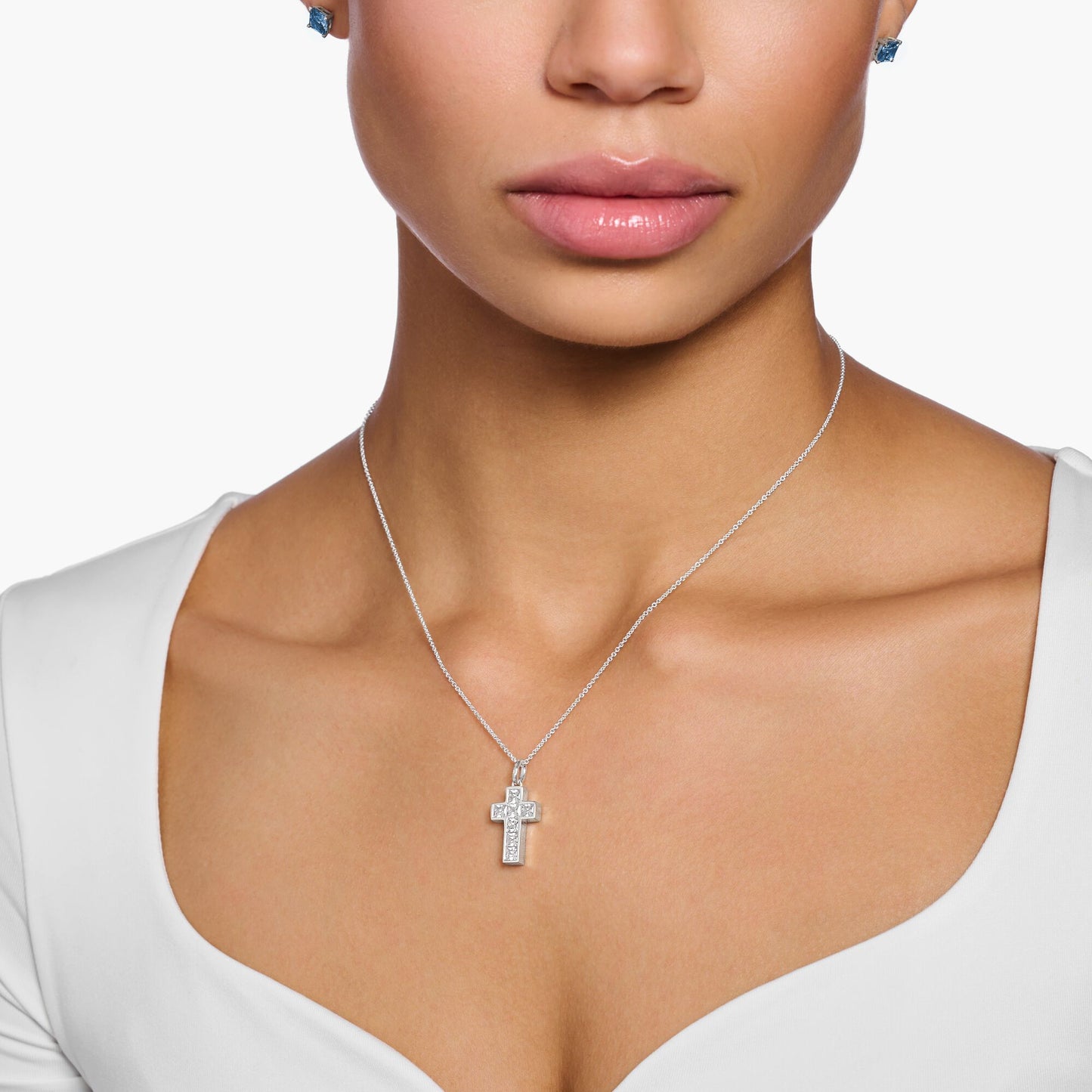 Thomas Sabo Necklace Cross With White Stones Silver KE2166-051-14