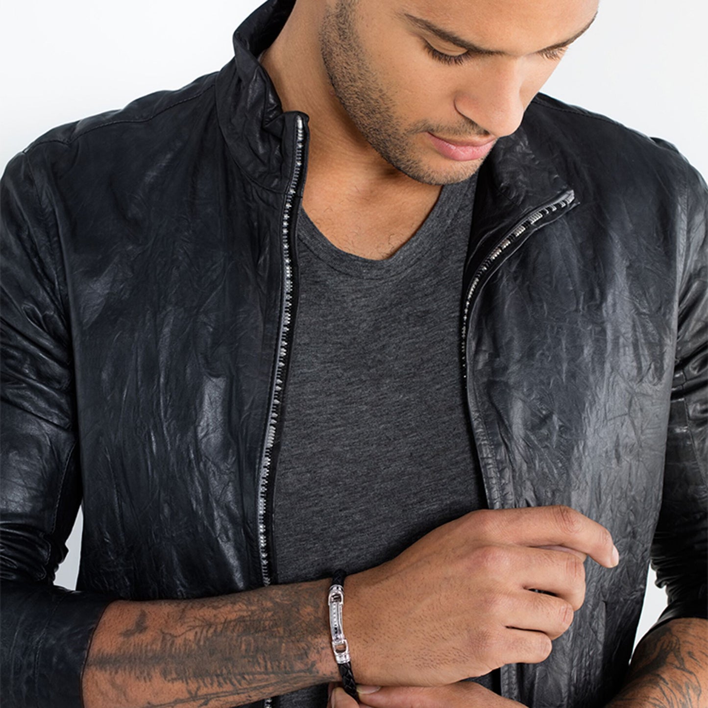 Thomas Sabo Rebel At Heart Black Leather Bracelet with Broad Silver Clasp LB40-008-11-L