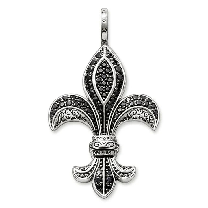 Thomas Sabo Sterling Silver Rebel at Heart Pendant "Fleur De Lis" with Black Zirconia PE577-051-11