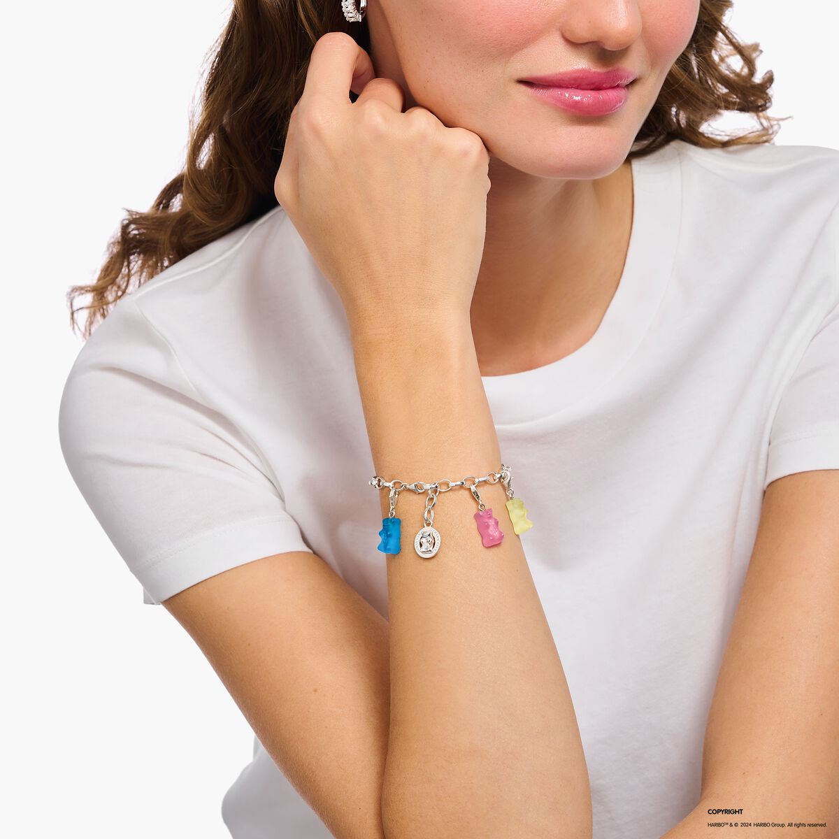 Thomas Sabo Silver Charm Bracelet with goldbears logo ring X0291-001-21