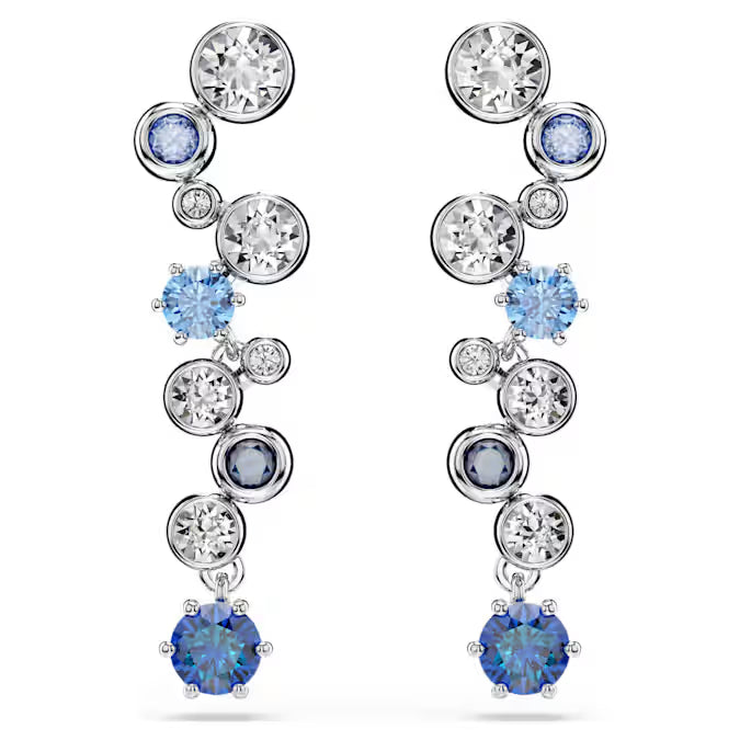 Swarovski Constella Drop Earrings Mixed Cuts, Blue, Rhodium Plated 5732775