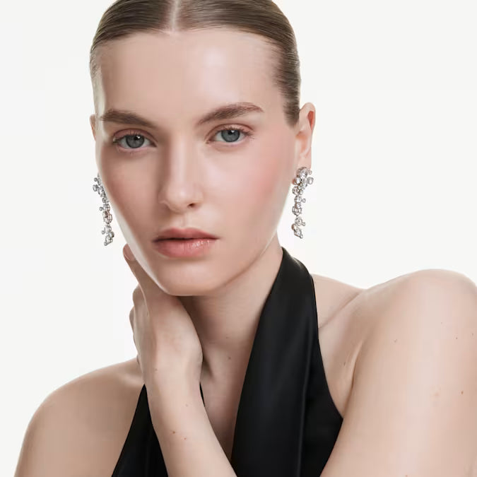 Swarovski Constella Drop Earrings Mixed Cuts, White, Rhodium Plated 5732252