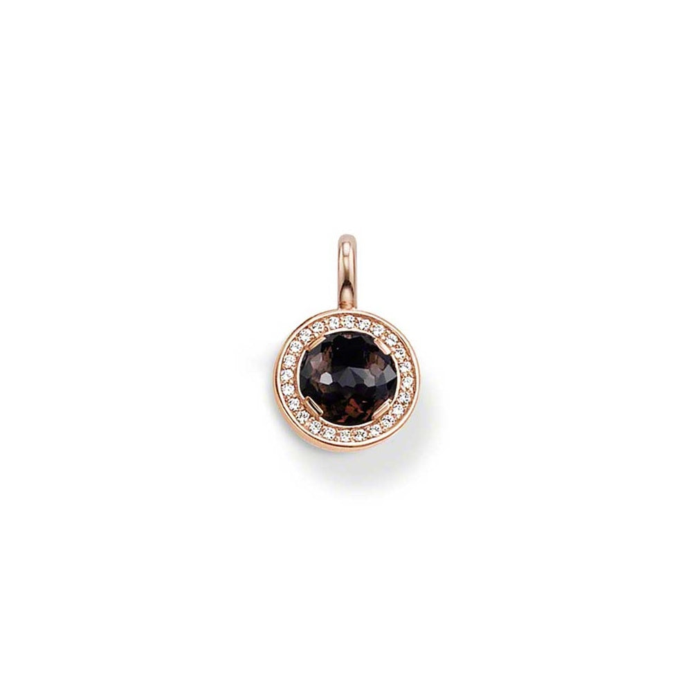 Thomas Sabo Glam And Soul Sterling Silver Cubic Zirconia Rose Gold Plated Smoky Quartz Round Pendant PE621-441-2