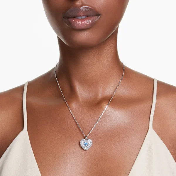 Swarovski Idyllia pendant Heart, Blue, Rhodium plated 5680403