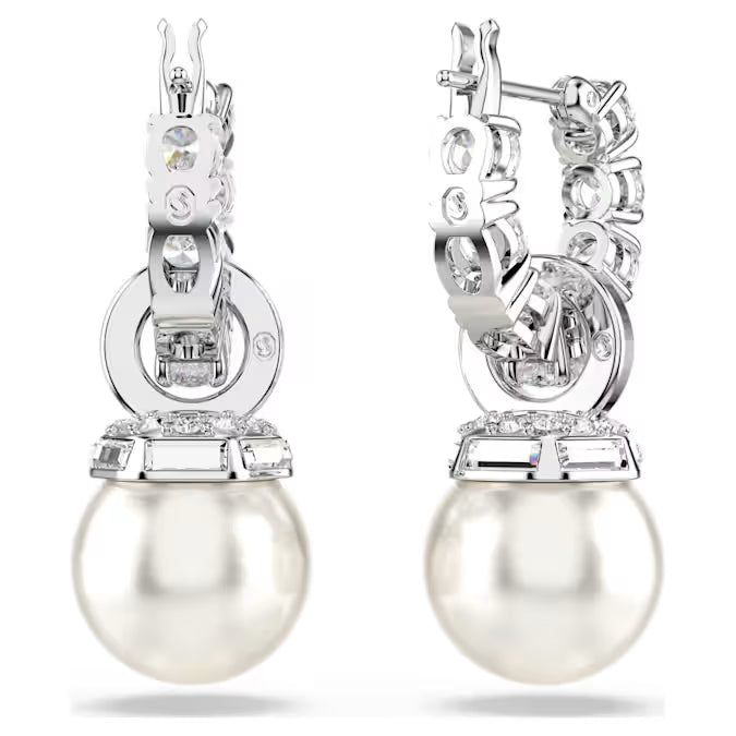 Swarovski Matrix Drop Earrings Crystal Pearl, Round Cut, White, Rhodium Plated 5691716