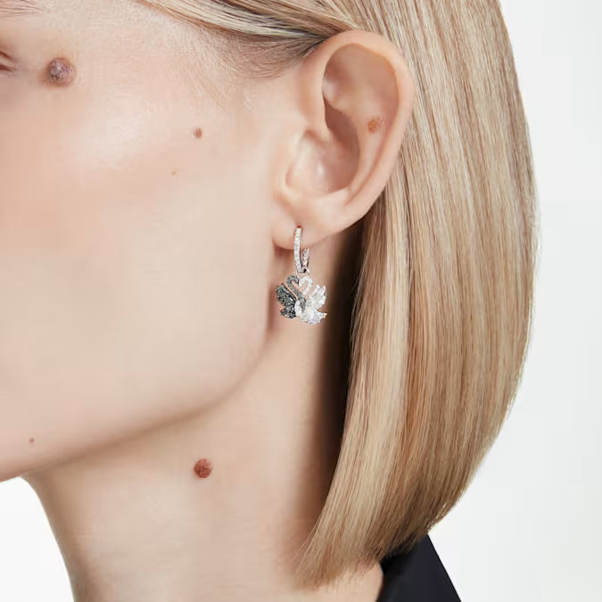 Swarovski Swan Drop Earrings Swan, Black, Mixed Metal Finish 5705728