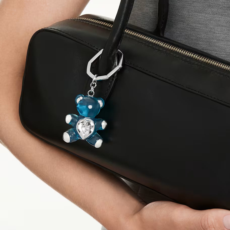 Swarovski Teddy Key Ring Bear, Blue, Rhodium Plated 5733826