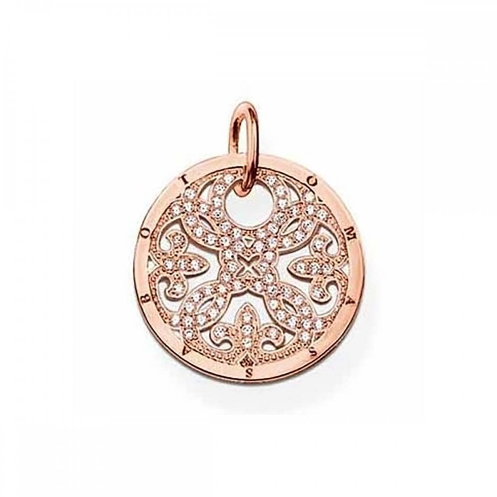 Thomas Sabo Sterling Silver Rose Gold Plated Floral Disc Cubic Zirconia Pendant PE432-416-14