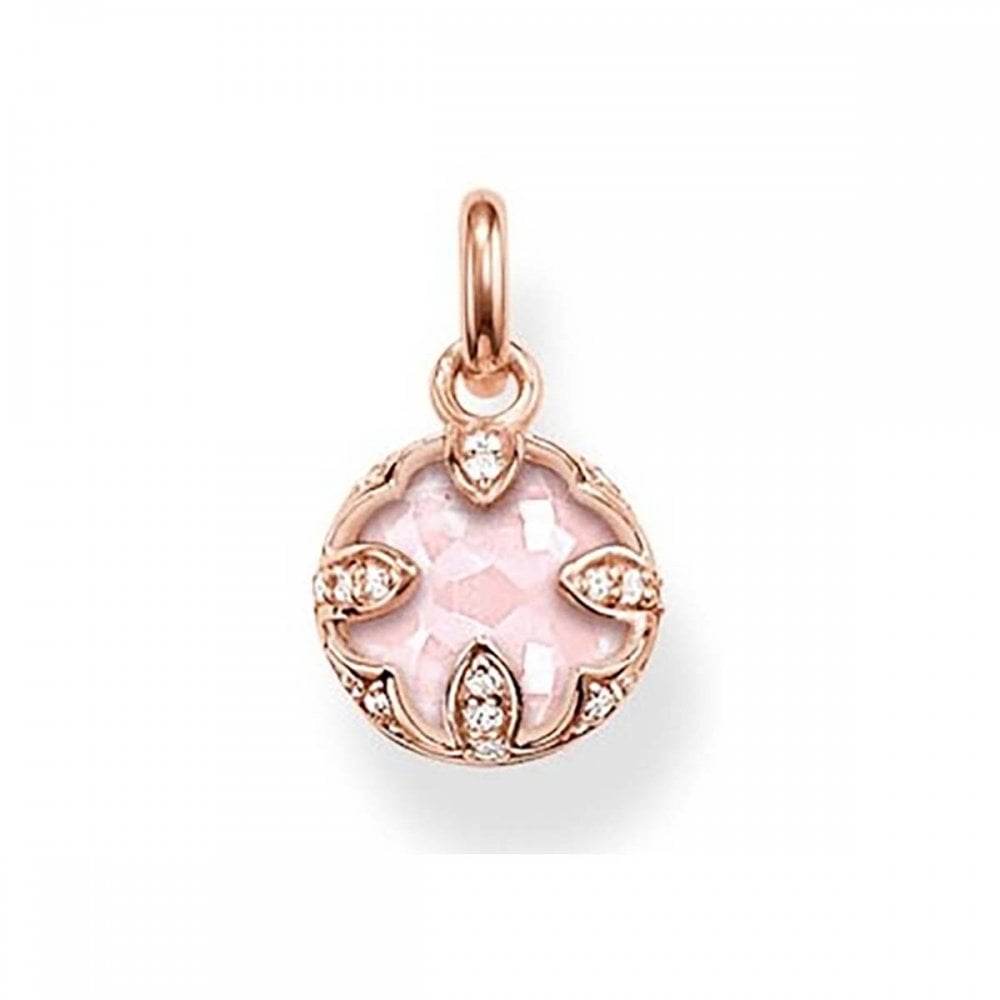 Thomas Sabo Glam And Soul Sterling Silver Cubic Zirconia Rose Gold Plated Rose Quartz Pink Lotus Pendant PE685-537-9