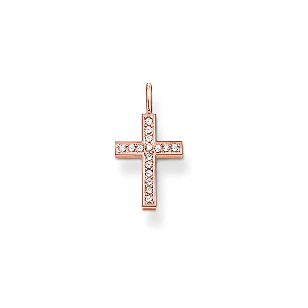 Thomas Sabo Glam And Soul Sterling Silver Cubic Zirconia Rose Gold Plated Cross Pendant PE434-416-14