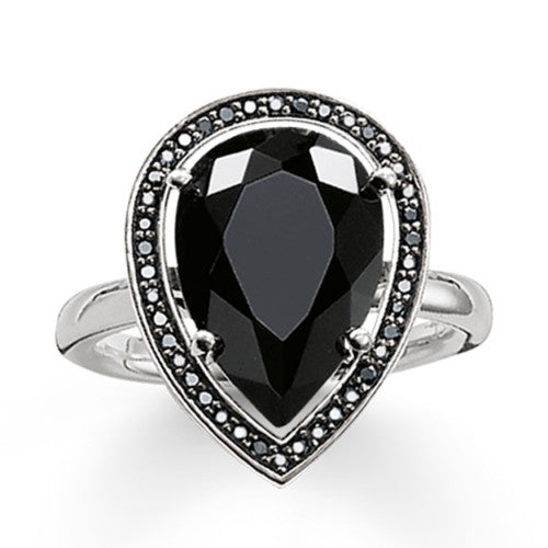 Thomas Sabo Sterling Silver Black Onyx Teardrop Shape Cubic Zirconia Ring Size56 TR2043-641-11