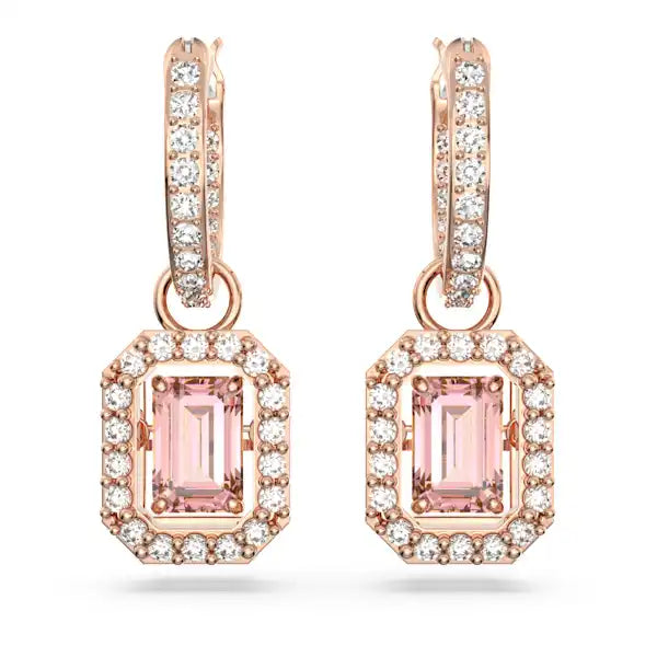 Swarovski Una drop earrings Octagon cut, Pink, Rose gold-tone plated 5649474