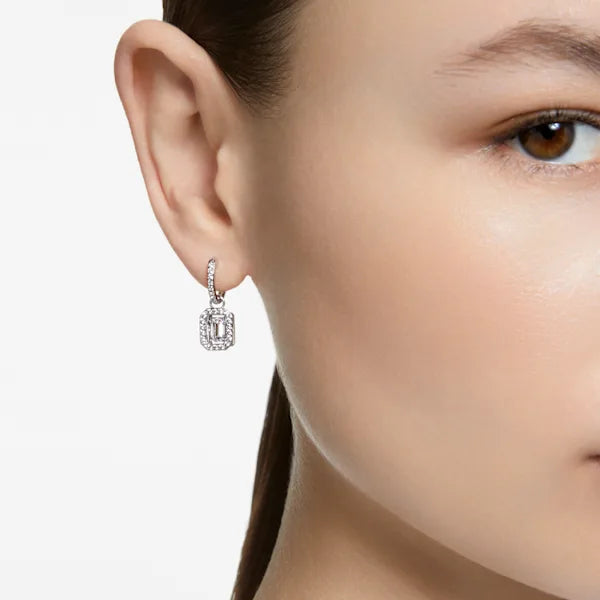 Swarovski Una drop earrings Octagon cut, White, Rhodium plated 5638495