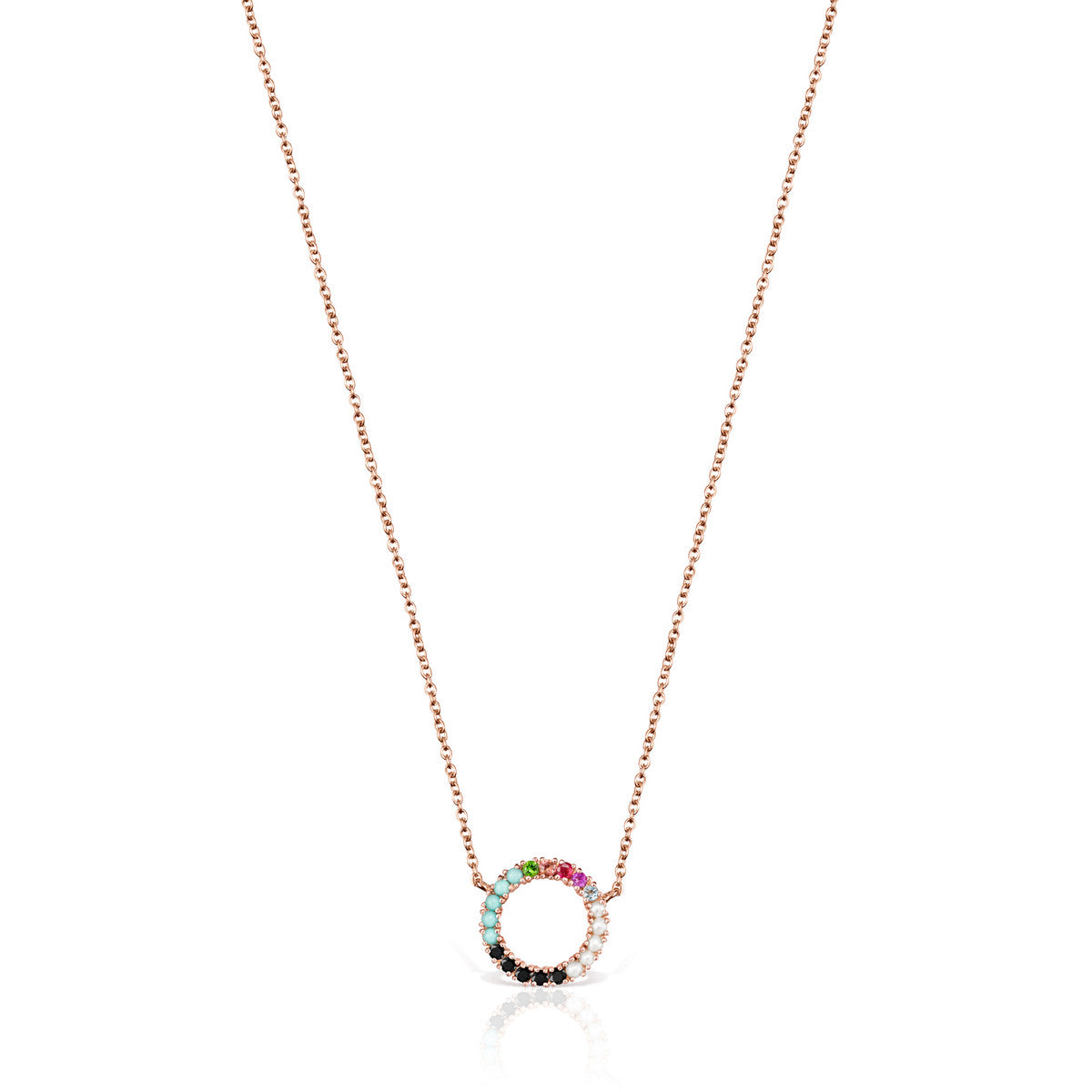 Tous Straight disc Necklace in Rose Gold Vermeil with Gemstones 912722 –