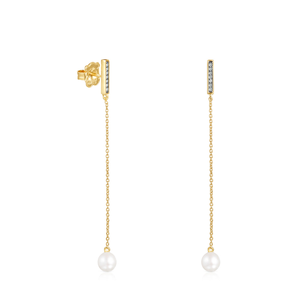 Tous Long Nocturne bar Earrings in Gold Vermeil with Diamonds and Pearl 918443730