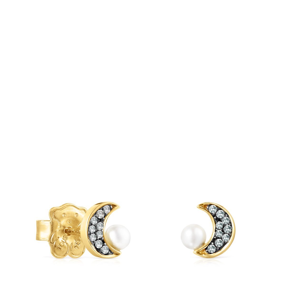 Tous Nocturne half-moon Earrings in Gold Vermeil with Diamonds and Pea –