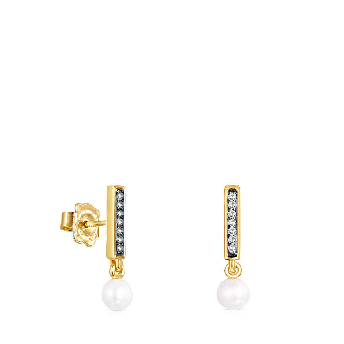 Tous Nocturne bar Earrings in Gold Vermeil with Diamonds and Pearl 918 –