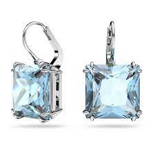 Millenia drop earrings Square cut, Blue, Rhodium plated 5619472