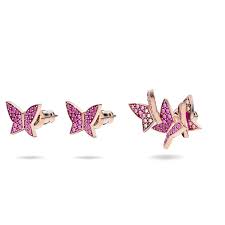 Lilia stud earrings Set (3), Butterfly, Pink, Rose gold-tone plated 5636428