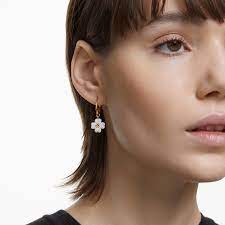 Latisha hoop earrings Flower, White, Rose gold-tone plated 5636517