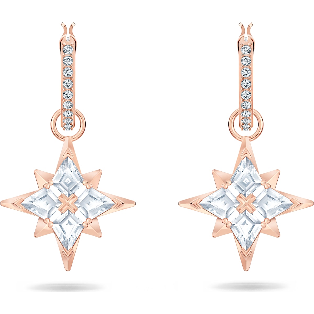 Swarovski Symbolic hoop earrings, Star, White, Rose gold-tone plated 5494337