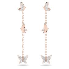 Lilia drop earrings Butterfly, Long, White, Rhodium plated 5636423 5636426