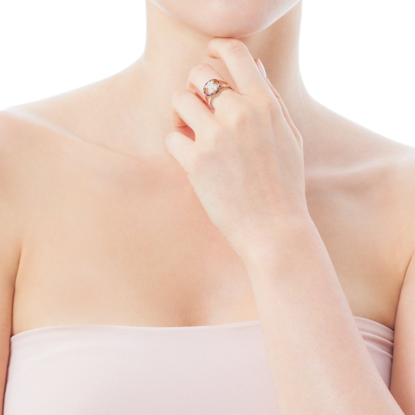 Tous Rose Vermeil Silver Camille Ring with Mother-of-Pearl and multicolored Sapphire 712165521