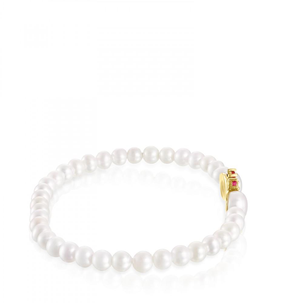 Tous Pearl and Gold Real Sisy Bracelet with Gemstones 812451030