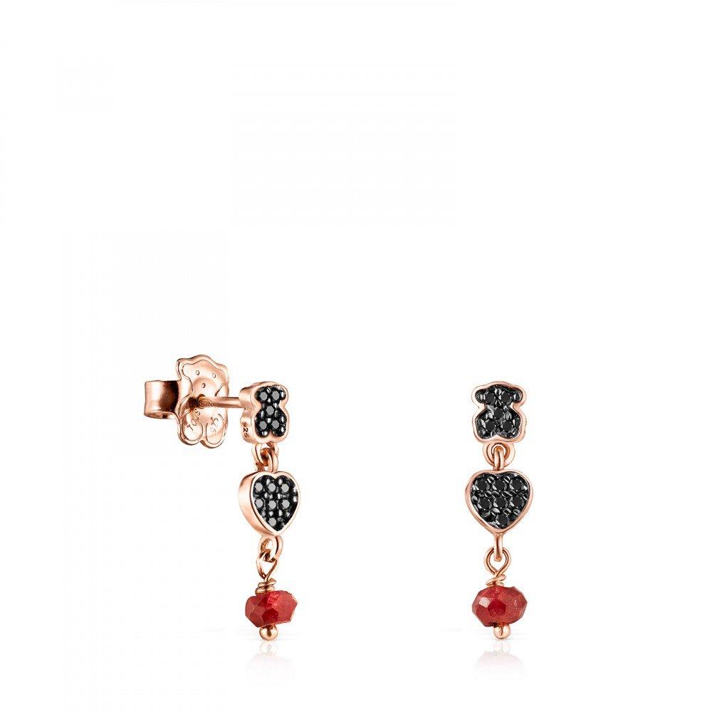 Tous Short rose Gold Vermeil Motif Earrings with Spinels and Ruby 9149 –