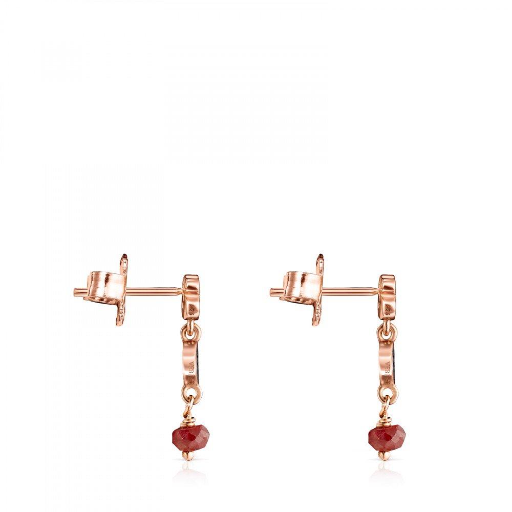 Tous Short rose Gold Vermeil Motif Earrings with Spinels and Ruby 914933590