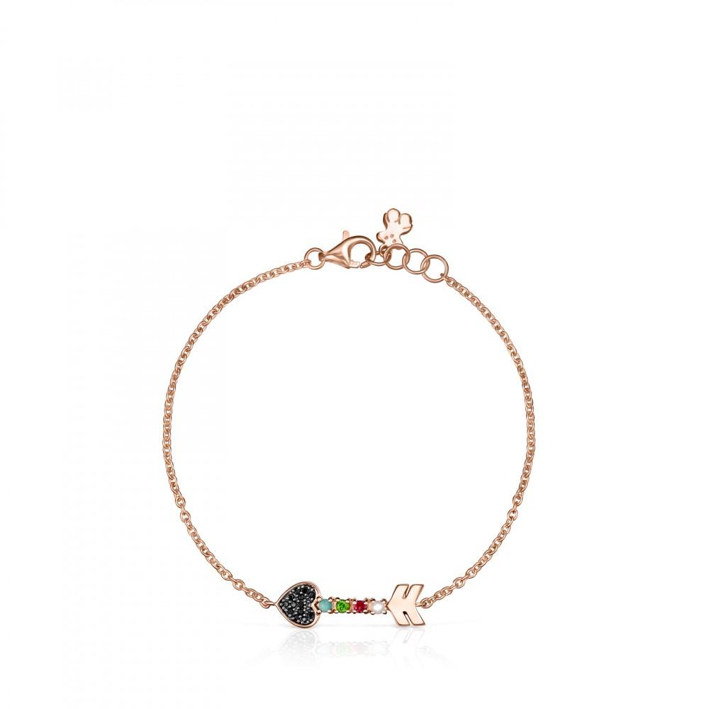 Tous Rose Gold Vermeil San Valentín key Bracelet with Gemstones