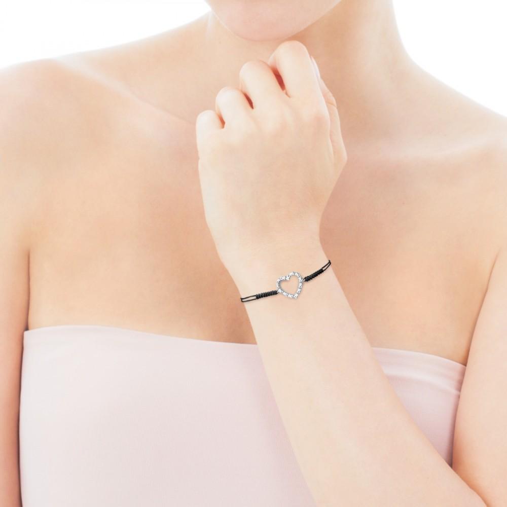 Tous Silver San Valentín heart Bracelet with black Cord 915301540