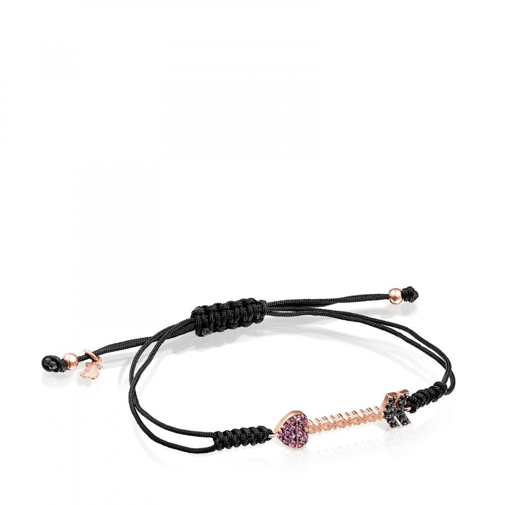 Tous Rose Gold Vermeil San Valentín arrow Bracelet with Gemstones and black Cord 915301590