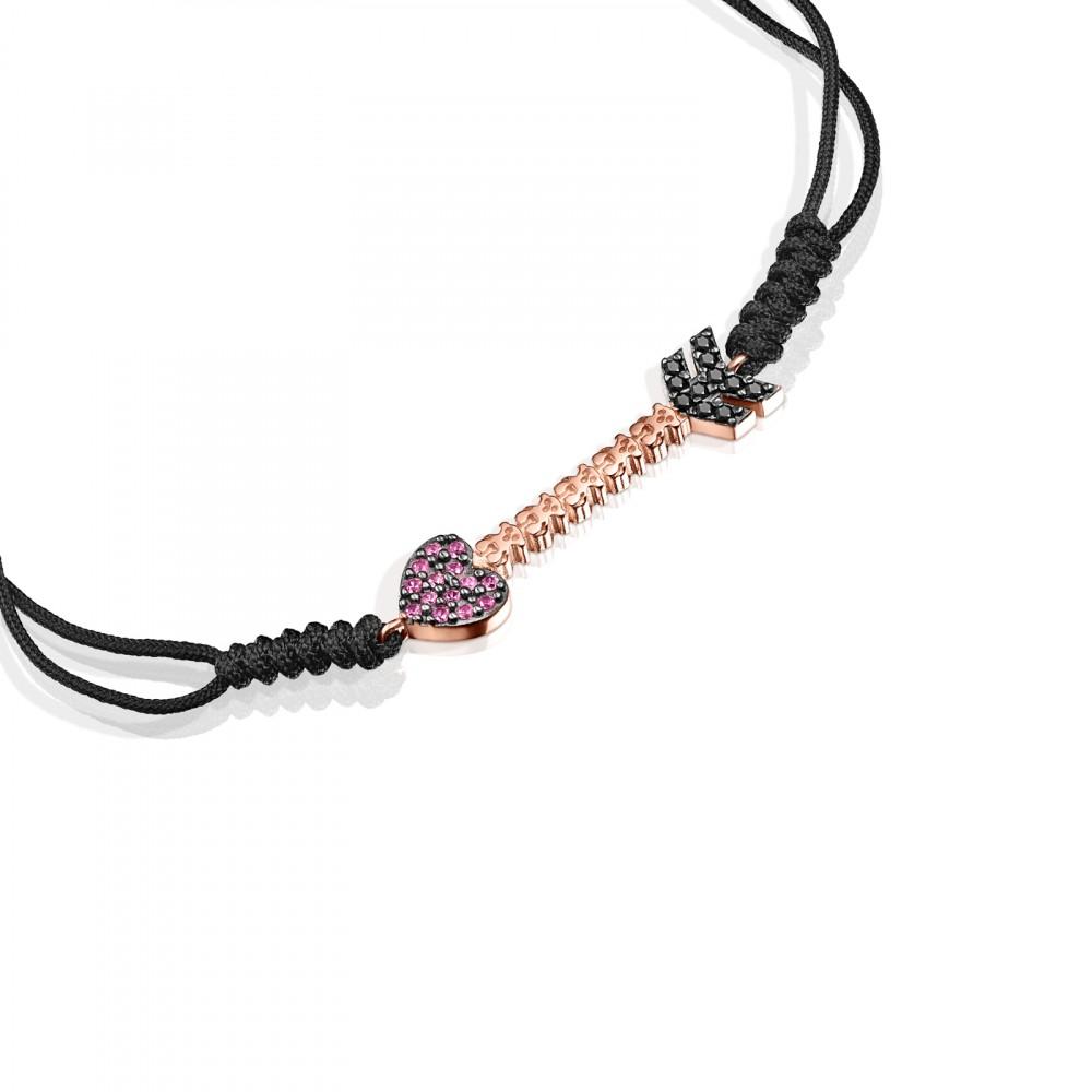 Tous Rose Gold Vermeil San Valentín arrow Bracelet with Gemstones and black Cord 915301590