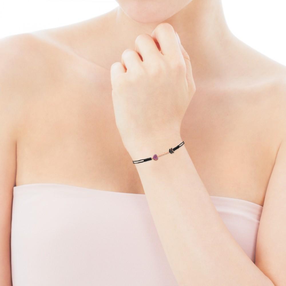 Tous Rose Gold Vermeil San Valentín arrow Bracelet with Gemstones and black Cord 915301590