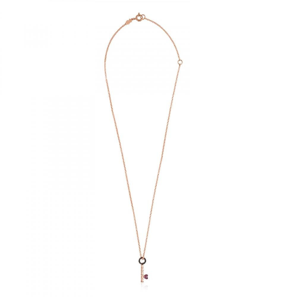 Tous Rose Gold Vermeil San Valentín key Necklace with Ruby and Spinel 915304610