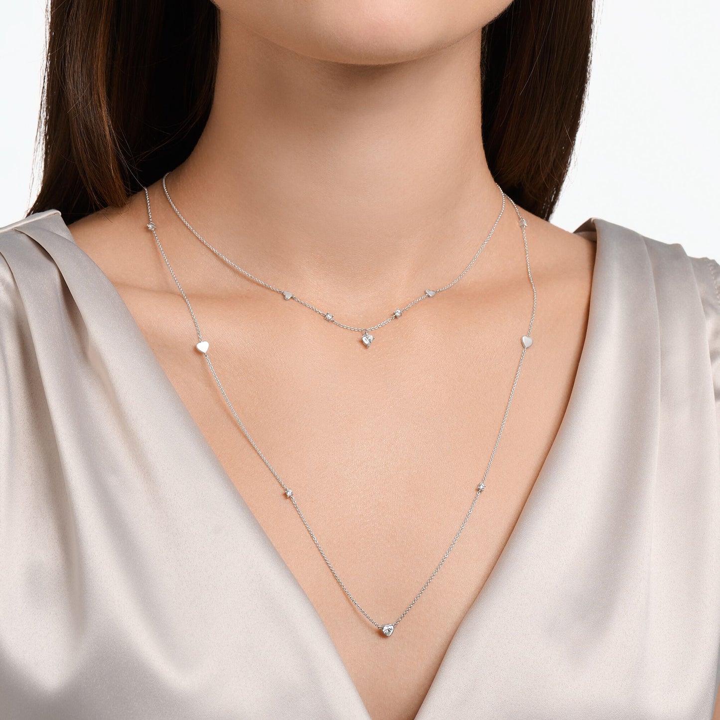 Thomas Sabo Necklace With Hearts And White Stones Silver KE2154-051-14-L42V
