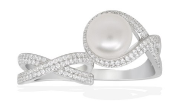 APM Silver Vintage Pearl Double Finger Ring A16276XPL