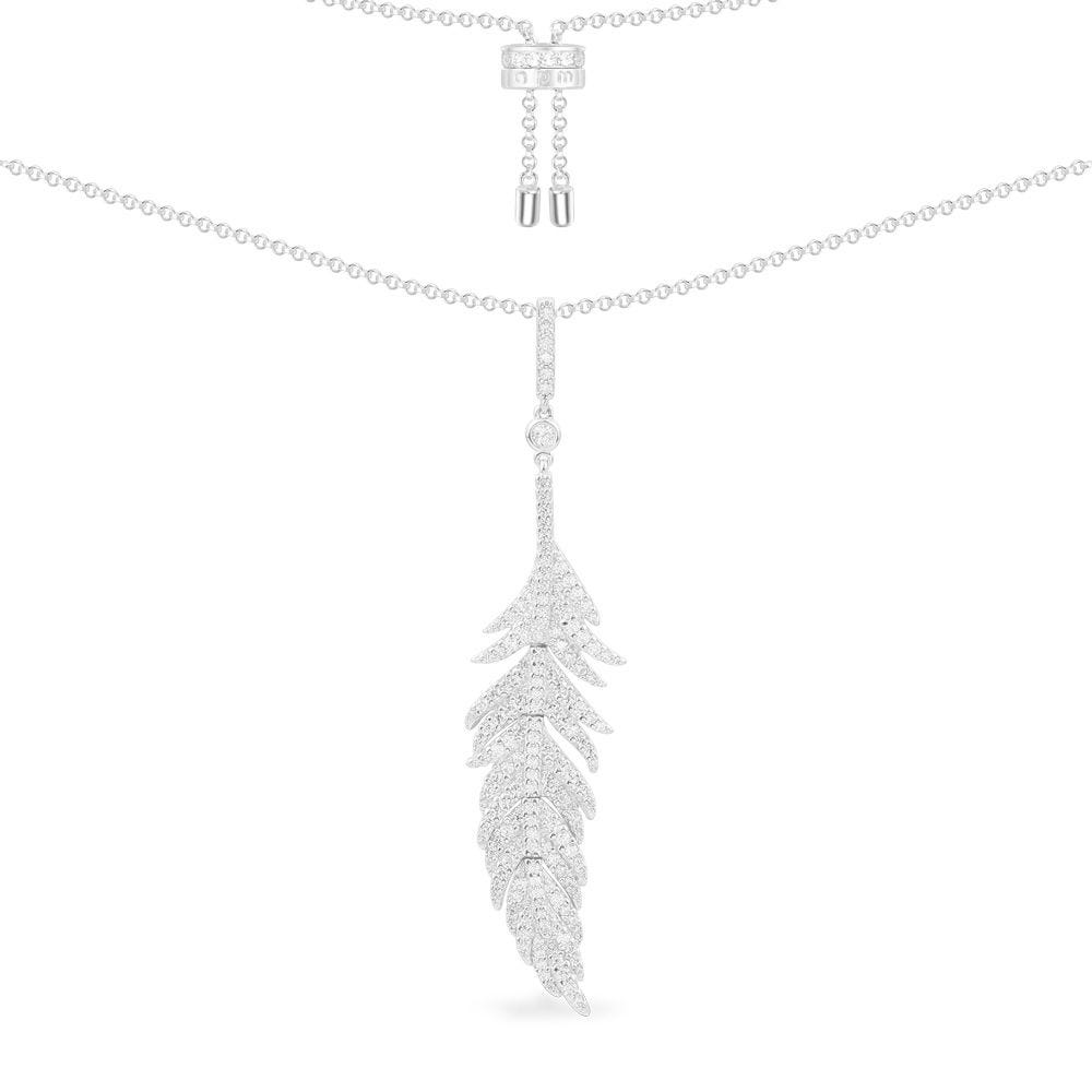 Adjustable Feather Necklace Silver AC5787OX L.E.Jewellers