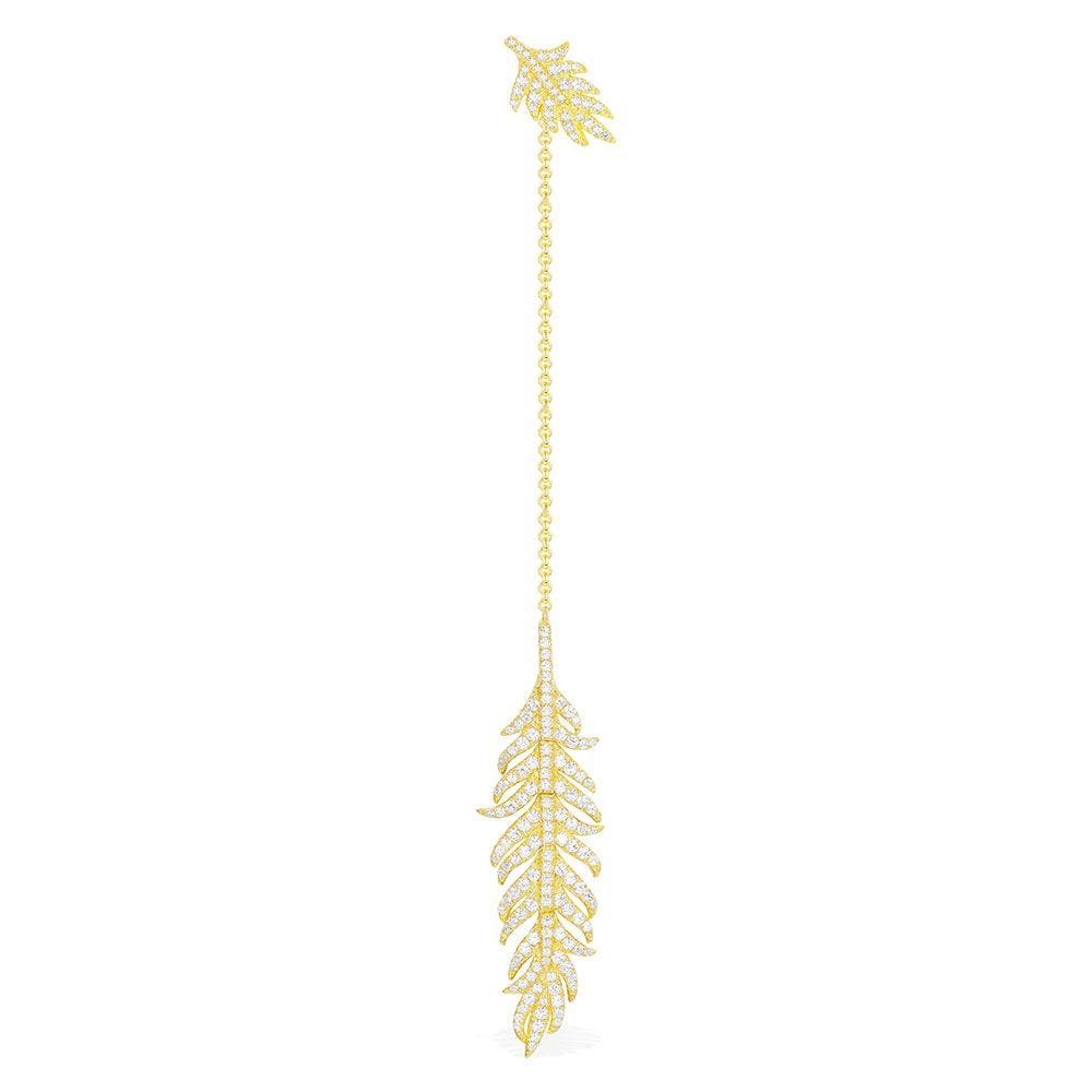 Long Mono Feather Underlobe Earring - Yellow Silver AE10787OXY