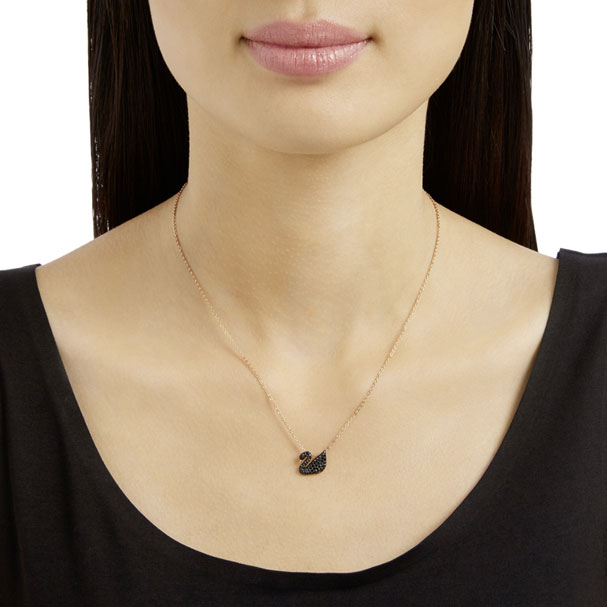 Swarovski Iconic Swan Pendant, Small, Black, Rose Gold Plating 5204133