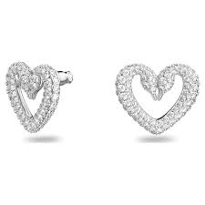 Una stud earrings Heart, Small, White, Rhodium plated 5625535 5628659